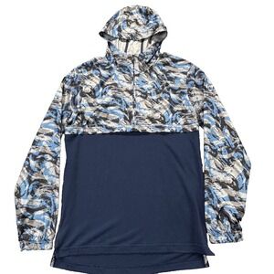Under Armour Pullover Hoodie Mens M Blue Camo Half Zip Hooded Windbreaker Active